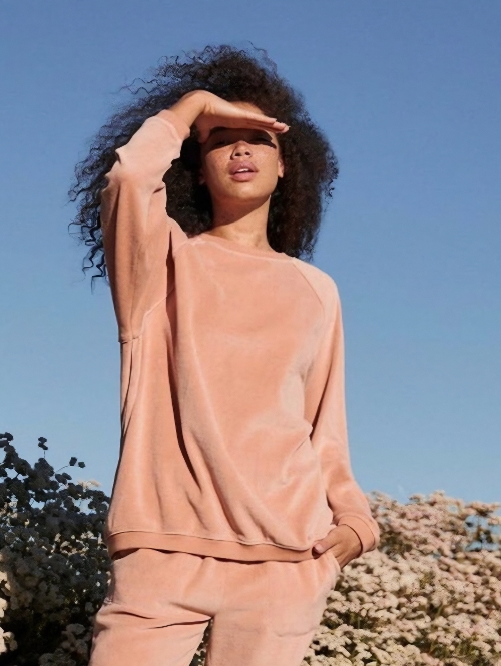 Aerie Peach Velour Crewneck Sweatshirt Pullover Oversized Loungewear Fall Cozy